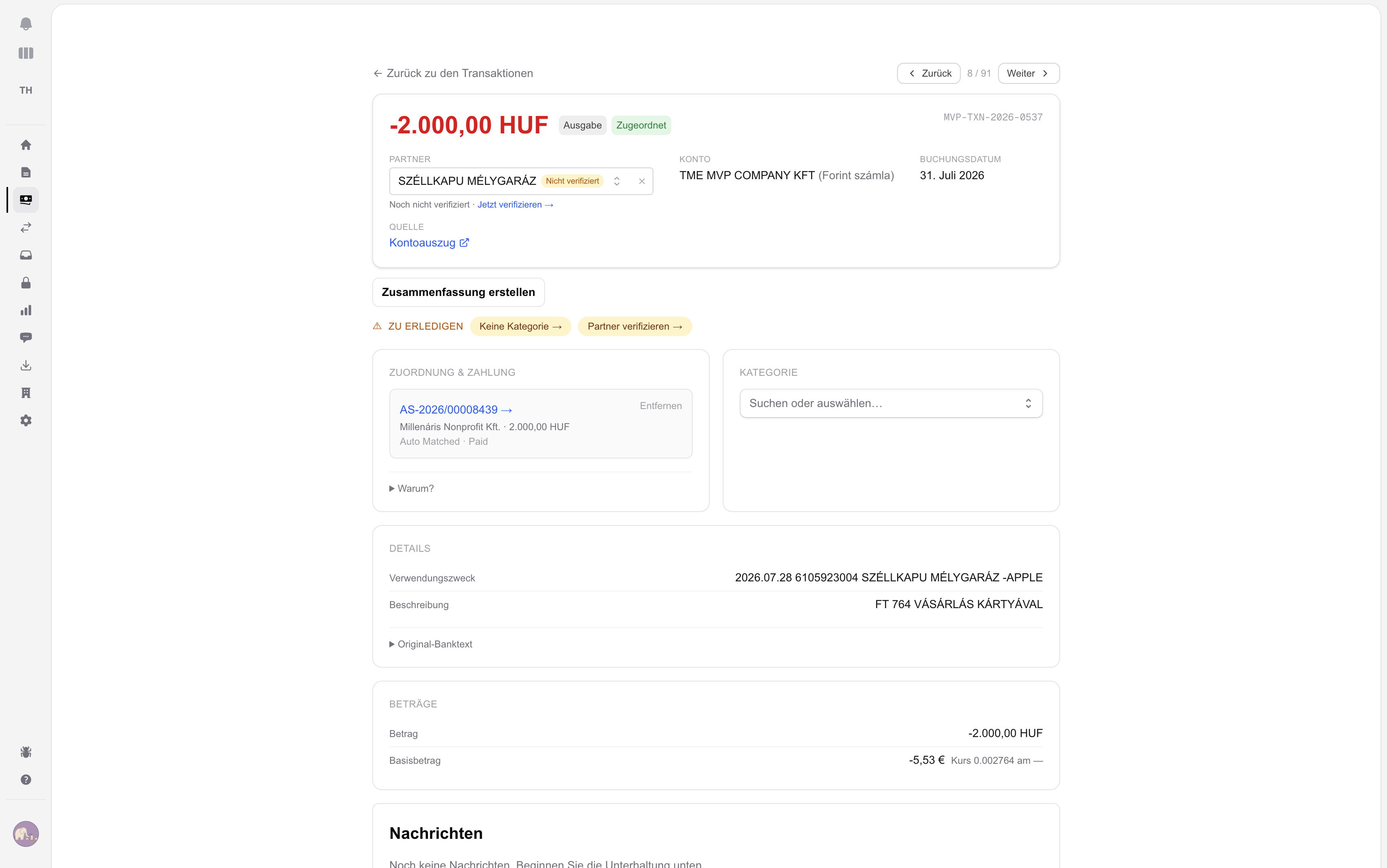 Zahlungszuordnung im AI Finance Team System