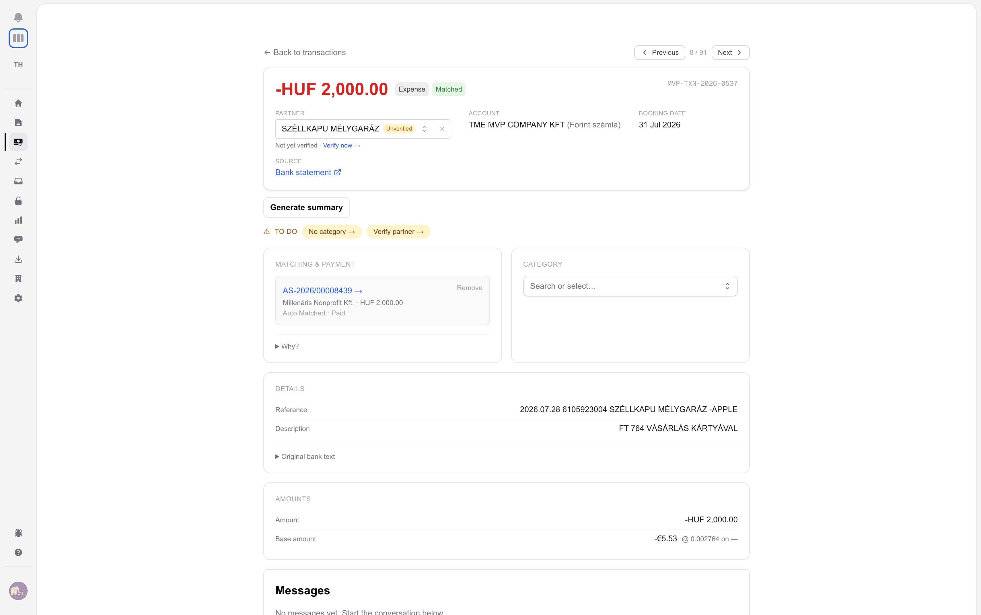 Invoice–payment matching in AI Finance Team