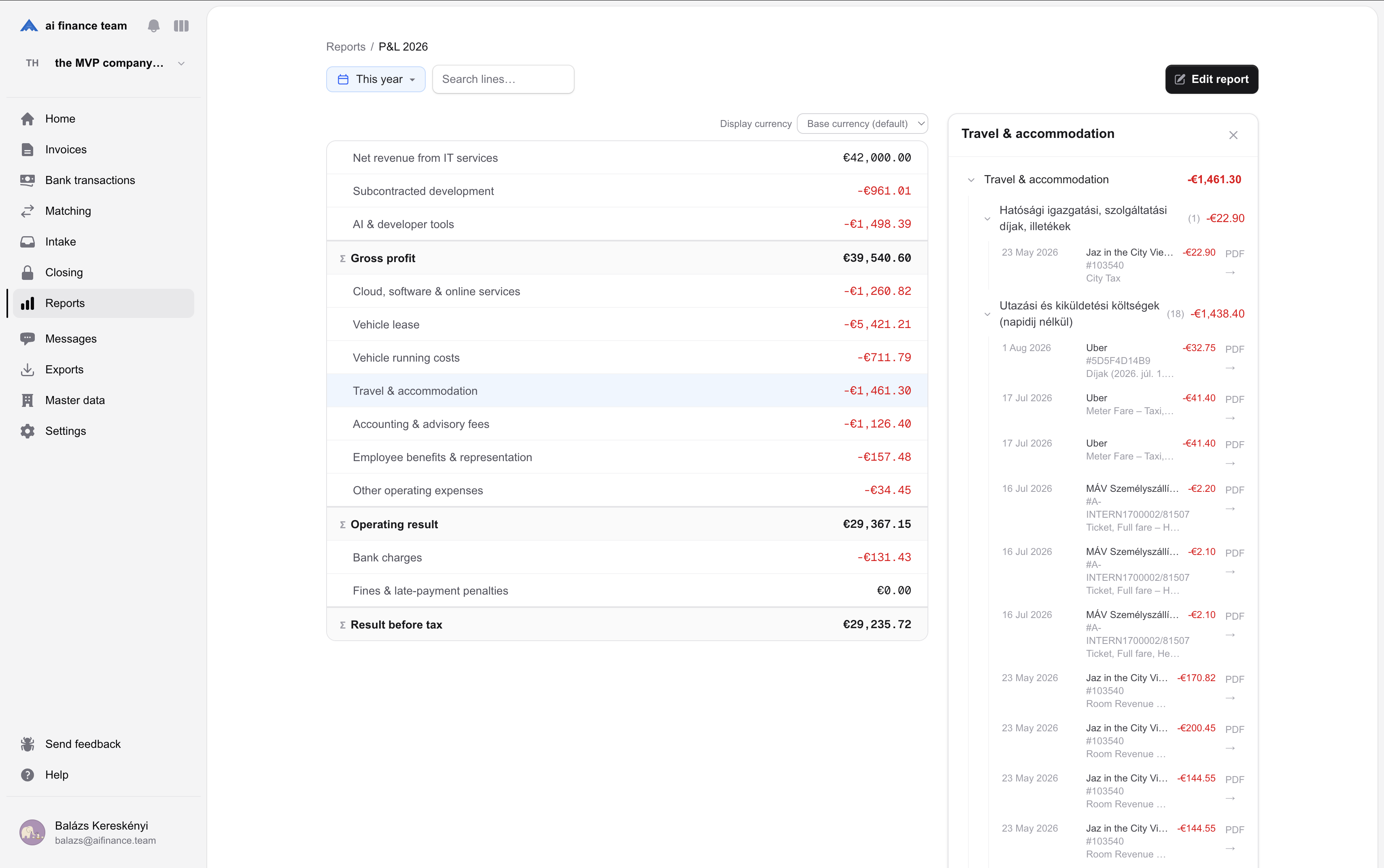Financial report in AI Finance Team